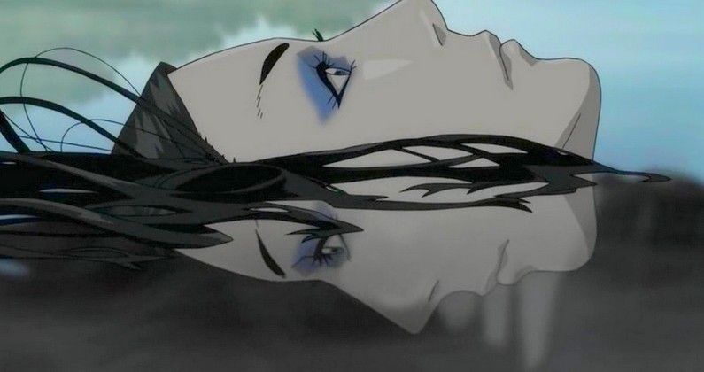 Anime Ergo Proxy, le visage de Real Mayer se reflétant dans l'eau