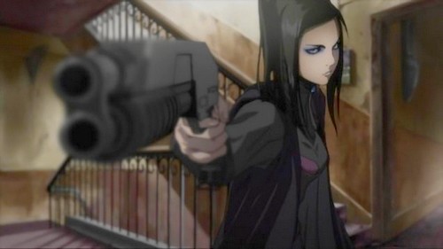 Anime Ergo Proxy, Real Mayer tenant un pistolet